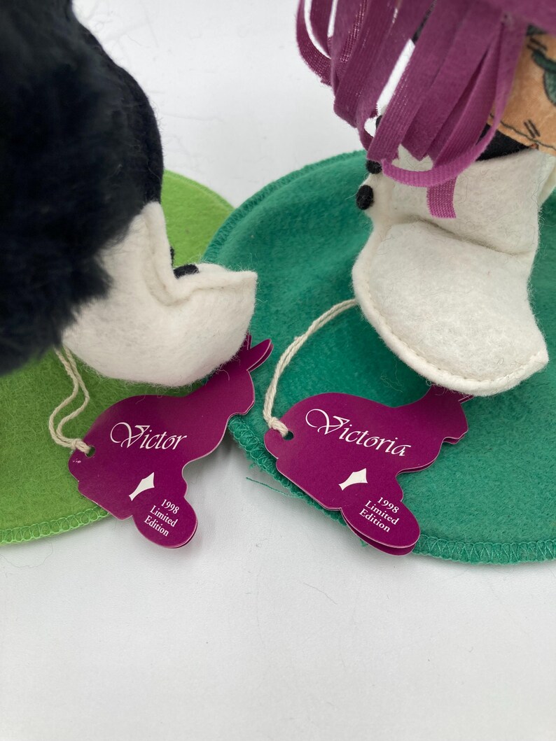 Annalee Victor and Victoria Bunny Dolls Easter Bunny Dolls Mobiltree Meredith NH 1998 12” tall w/ Tags (See Description) image 7