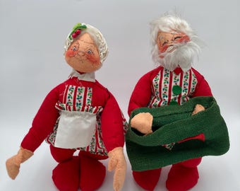 Annalee Mr e Mrs Santa Dolls Mobiltree Meredith NH 1963 15" di altezza con etichetta (vedi descrizione)