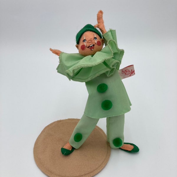 Vintage Annalee Green Harlequin Clown Doll Green Clown Doll Posable Doll Mobiltree Meredith NH 1990 9” tall No Tags