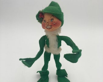 Muñeca elfa Annalee Green Mobiltree Meredith NH 1957 8&quot; de alto Sin etiquetas