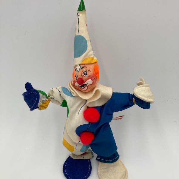 Annalee Clown Doll w/ Polka Dot Outfit Mobiltree Meredith NH 1969 10” tall No Tags