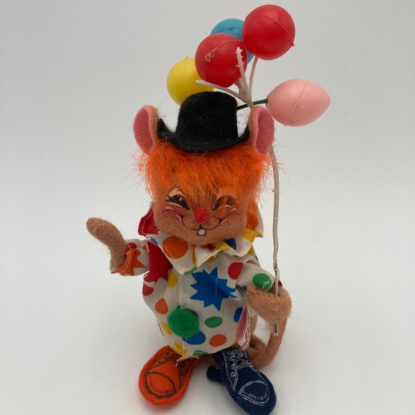 Annalee Circus Clown Mouse Doll w/ Balloons Mobiltree Meredith NH 1997 6” tall No Tags