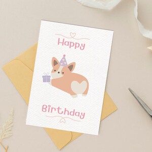 Carte pliante d'anniversaire Corgi mignon imprimable 7 x 10 (5 x 7) | Téléchargement NUMÉRIQUE instantané | Cartes saisonnières | Joli cul coeur corgi | Souhaits d'anniversaire