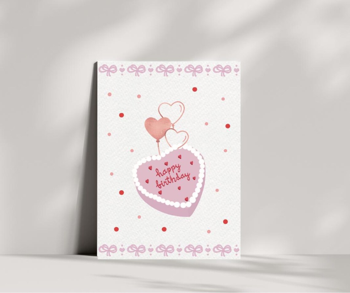 Vintage Pink Cake Birthday Card | Printable 5x7 (digital Download) - Etsy