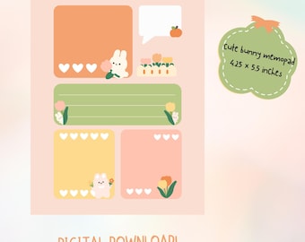 DIGITAL Cute Bunny Notepad | Cute Bunny Stationary | Compatible with Goodnotes | Aesthetic Cottagecore Notepad/Memo pad | Sticky notes