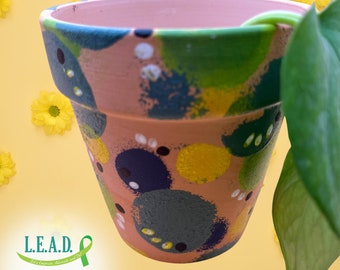 Plant with Purpose: Hand-Painted 4-Inch Terracotta Clay Pot - Support Mental Health Nonprofit -  Indoor & Outdoor Maceta Pintada a Mano S17