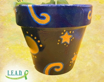 Plant with Purpose: Hand-Painted 4-Inch Terracotta Clay Pot - Support Mental Health Nonprofit -  Indoor & Outdoor Maceta Pintada a Mano S11