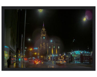 Hazy City Street Night Classic Semi-Glossy Paper Wooden Framed Poster
