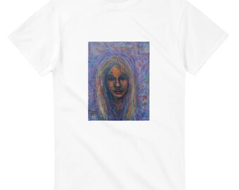 Crossword Puzzle Portrait T-Shirt – Artistic Design with Colorful Brush Strokes & Crossword Puzzle Background