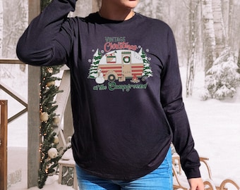 Happy Camper Longlseeve T, sweat campeur rétro, T de Noël vintage, cadeau de camping, cadeau pour les campeurs, cadeaux pour les amateurs de camping, cadeau pour les amoureux de la nature