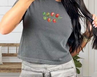 Tomatoes Crop Top, Comfort Colors® Graphic Tees for Women, Cherry Tomatoes Shirt, Trendy Crop Top Crewneck Graphic T Gift, Y2K Cotton Shirts