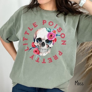 comfort colors tee, country concert tee, oversized tee, pretty little poison, trendy t, warren zeiders, Halloween tee, Skull and Roses Shirt