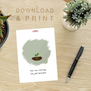 Trouwkaart - pas getrouwd - Tree Sprout - Afdrukbare digitale kaart - Meerdere maten!
