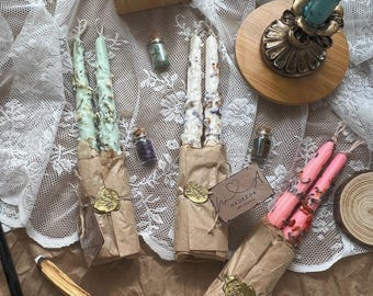 Handmade Herbal Spell Candle Set: Soy Wax Witch Altar Candles