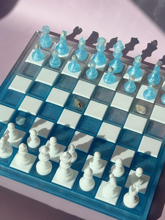 Unique Ocean Epoxy Resin Chess Set: Handmade Luxury Board Game