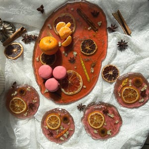 Pressed Flower Resin Coaster & Tray Set: Handmade Fall Season Home Decor