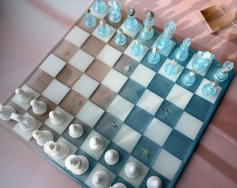 Customizable Ocean Epoxy Resin Chess Set: Handmade Luxury Board Game