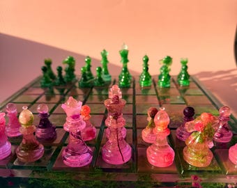Custom Moss and Pressed Flower Chess Set - Handmade Nature Inspired - Luxury Home Décor