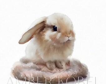 Watercolor Bunny Rabbit, Watercolor Painting, Gouache Watercolor, Giclee Print, Woodland Animal, Realism, Nursery Art Print
