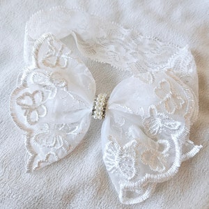 Baby Girl Head-band, Baptism, Christening, Dedication, Lace, rhinestone cross,