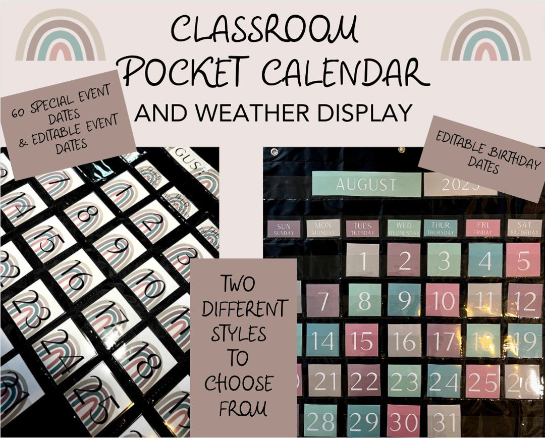 Classroom Pocket Calendar Etsy Classroom Pocket Calendar Etsy
