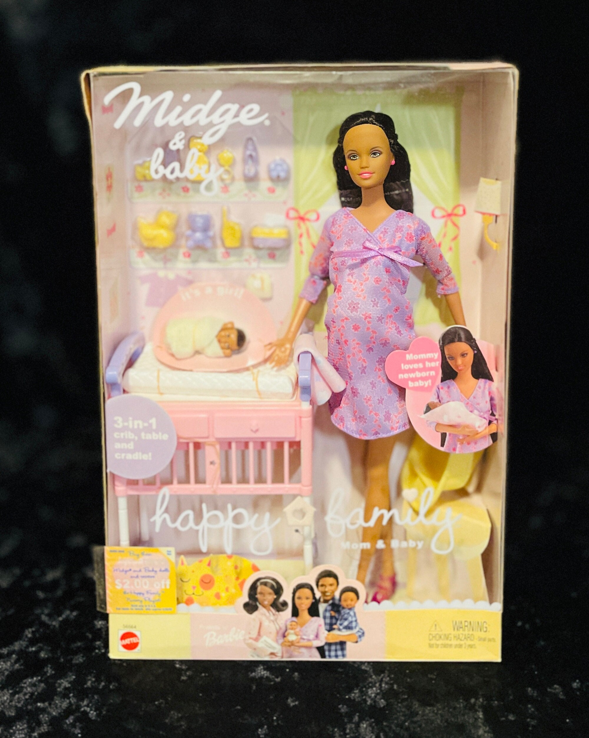 Barbie Happy Family Pregnant Mom Midge & Baby NRFB New w Crib 2002 Mattel 🍼