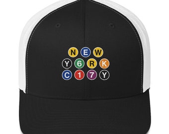 NYC Subway Trucker Hat: Authentic Baseball Cap with 'New York City' Logo!