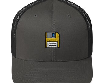 Floppy Disk Trucker Hat - Nostalgic 90s Computer Logo Baseball Cap