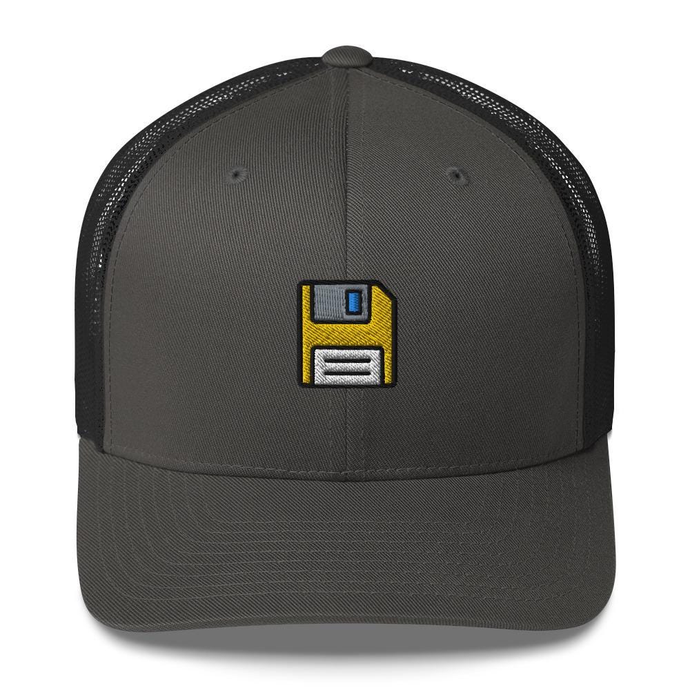 Floppy Disk Trucker Hat - Nostalgic 90s Computer Logo Baseball Cap