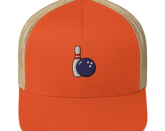 Bowling Trucker Hat: Vintage-inspired Baseball Cap with Bowling Ball and Pin Logo Dad Hat