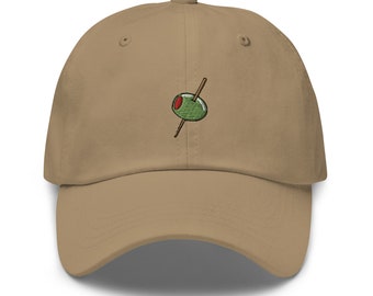 Olive and Toothpick Hat - Pimento Stuffed Olive Logo Baseball Cap