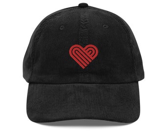 Heart Logo Corduroy Hat: One-of-a-Kind Baseball Cap with Arch Pattern!