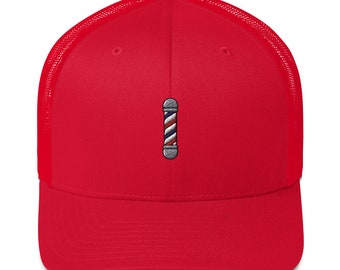 Barber Pole Trucker Hat - Vintage Barber Pole Emblem Baseball Cap