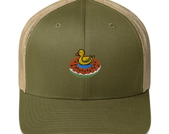 Pool Party Trucker Hat - Rubber Duck on Watermelon Floaty Baseball Cap