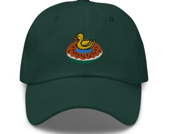 Pool Party Hat - Rubber Duck on Watermelon Floaty Baseball Cap