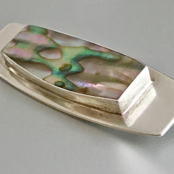 Broche en argent sterling Arne Johansen, Danemark, milieu du siècle, abalone / AJ Danemark / épingle à foulard scandinave / moderniste / 925 / poinçonnée