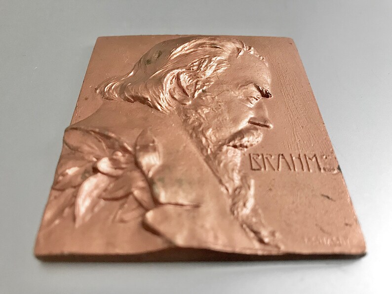 Franz Stiasny Bronze Medal of Brahms / Composer / Pianist / Piano / Art Plaque / Art Deco / Exunomia / Portrait Miniature image 2