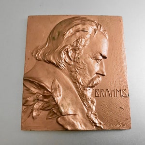 Franz Stiasny Bronze Medal of Brahms / Composer / Pianist / Piano / Art Plaque / Art Deco / Exunomia / Portrait Miniature image 1