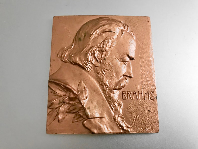 Franz Stiasny Bronze Medal of Brahms / Composer / Pianist / Piano / Art Plaque / Art Deco / Exunomia / Portrait Miniature image 1