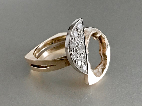 Midcentury 14K Gold Diamond Ring  / Solid Gold / … - image 1