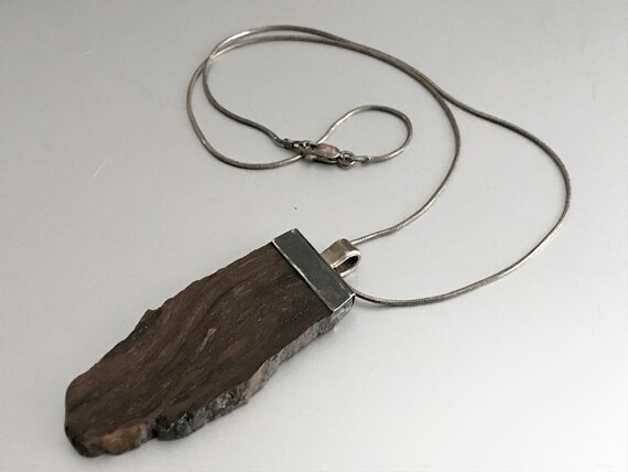 Petrified Wood & Sterling Pendant / Necklace / 92… - image 3