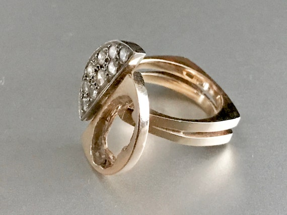 Midcentury 14K Gold Diamond Ring  / Solid Gold / … - image 2