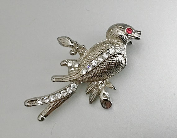 Vintage Song Bird Brooch / Rhinestones/ Retro / 1… - image 1