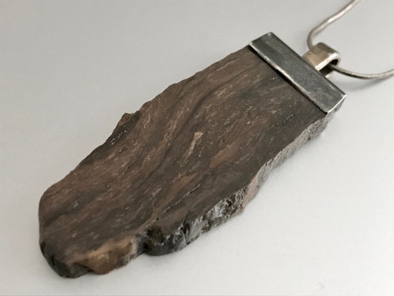 Petrified Wood & Sterling Pendant / Necklace / 92… - image 2