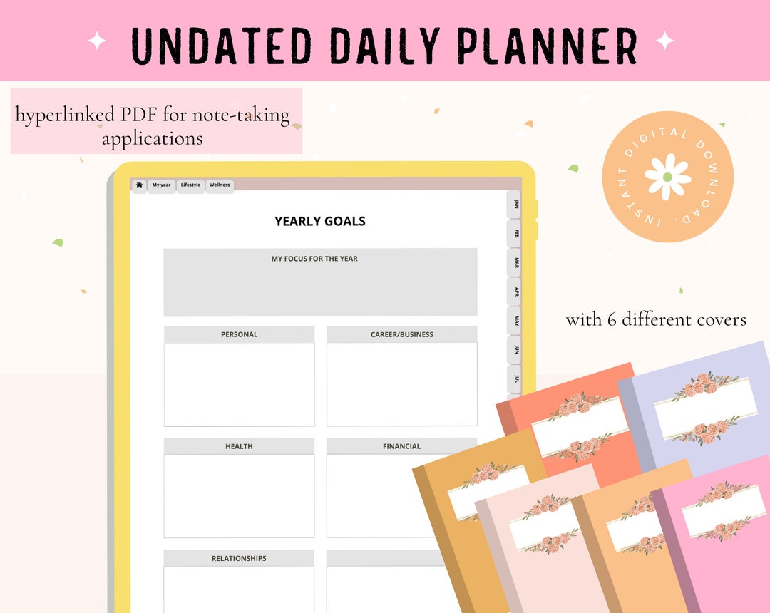 Undated Life Planner | Landscape Digital Planner | Hyperlinked ...