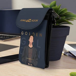 BTS Jungkook Golden Small Cellphone Wallet | BTS Jungkook Inspired | Perfect for ARMY | Faux Leather Wallet