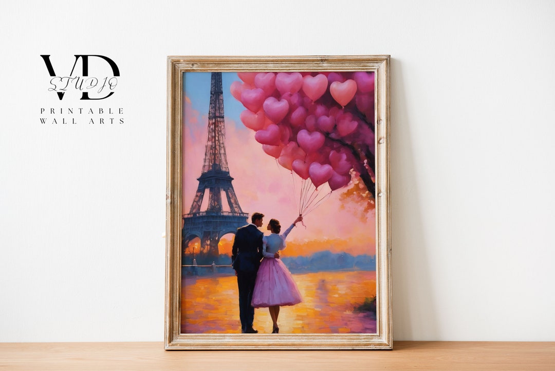 Romantic Couple Art Eiffel Tower Valentines Day Print Valentines Day