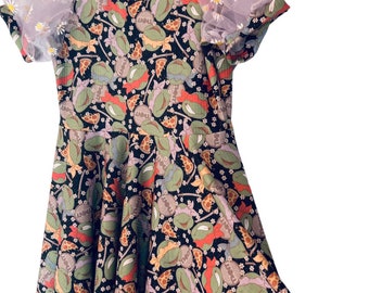 Vestido TMNT para niñas pequeñas, vestido de tortugas ninja de fiesta de cumpleaños, hecho a mano, vestido de punto acanalado personalizado, cowabunga, vestido de pizza