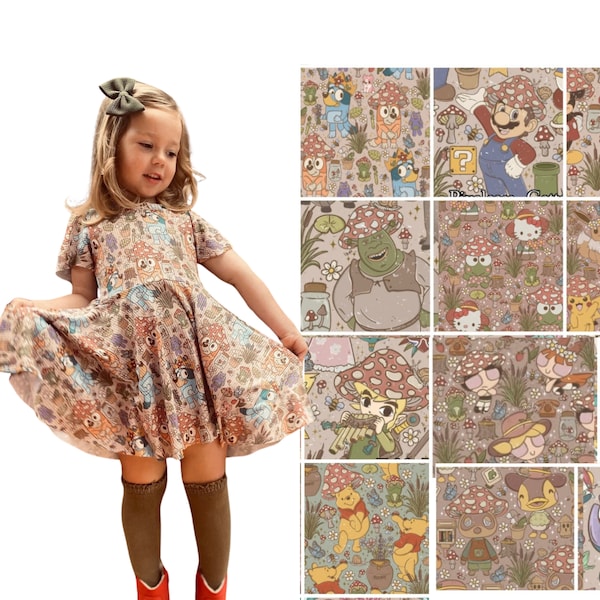 Girls Toddler Cottagecore Dress | 12 Prints Available | Birthday Party Dress | Baby Shower Gift | Mario Alice in Wonderland Zelda Pokemon