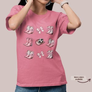 Western Coquette T-Shirt – Pink Boots, Hat & Bows Tee for Cowgirls, Rodeo Fans, Birthday Gift, Y2K Country Outfit, Summer Aesthetic